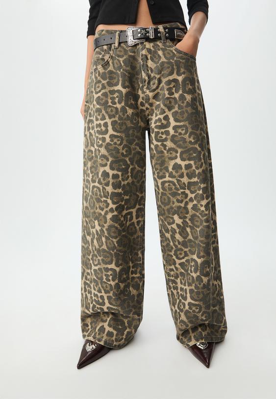 leopard print baggy trousers