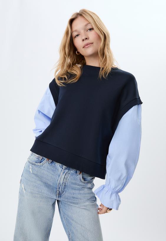sweatshirt met gecombineerde pofmouwen
