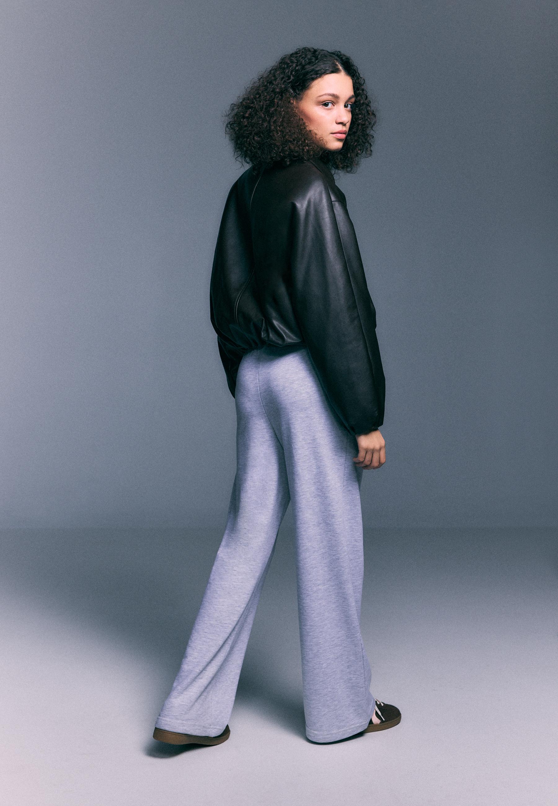 Wide-leg jogger trousers — Grey melange