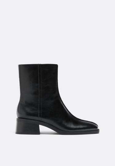 Flat leather effect ankle boots — BLACK  2