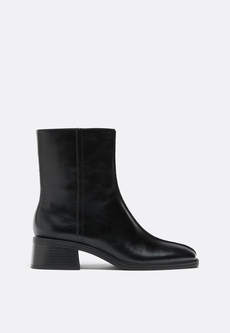Stradivarius Botine Joase, Imitație De Piele Negru 36