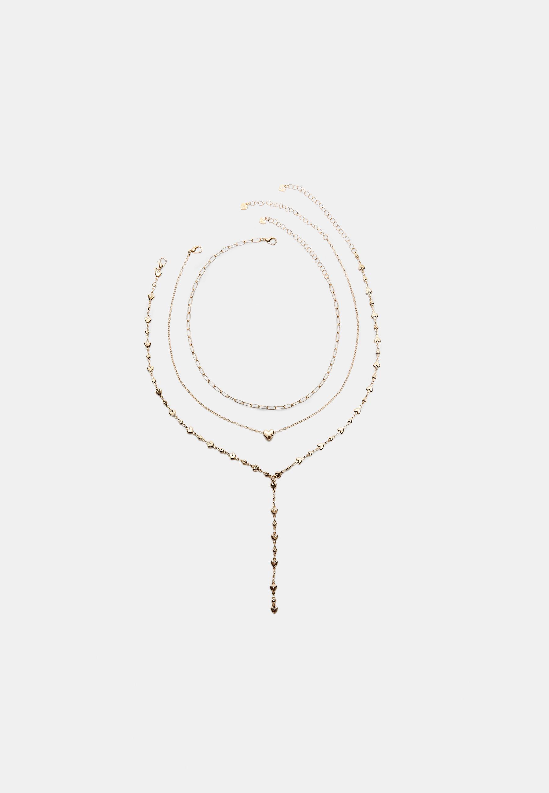 Set of 3 lariat heart necklaces — Gold