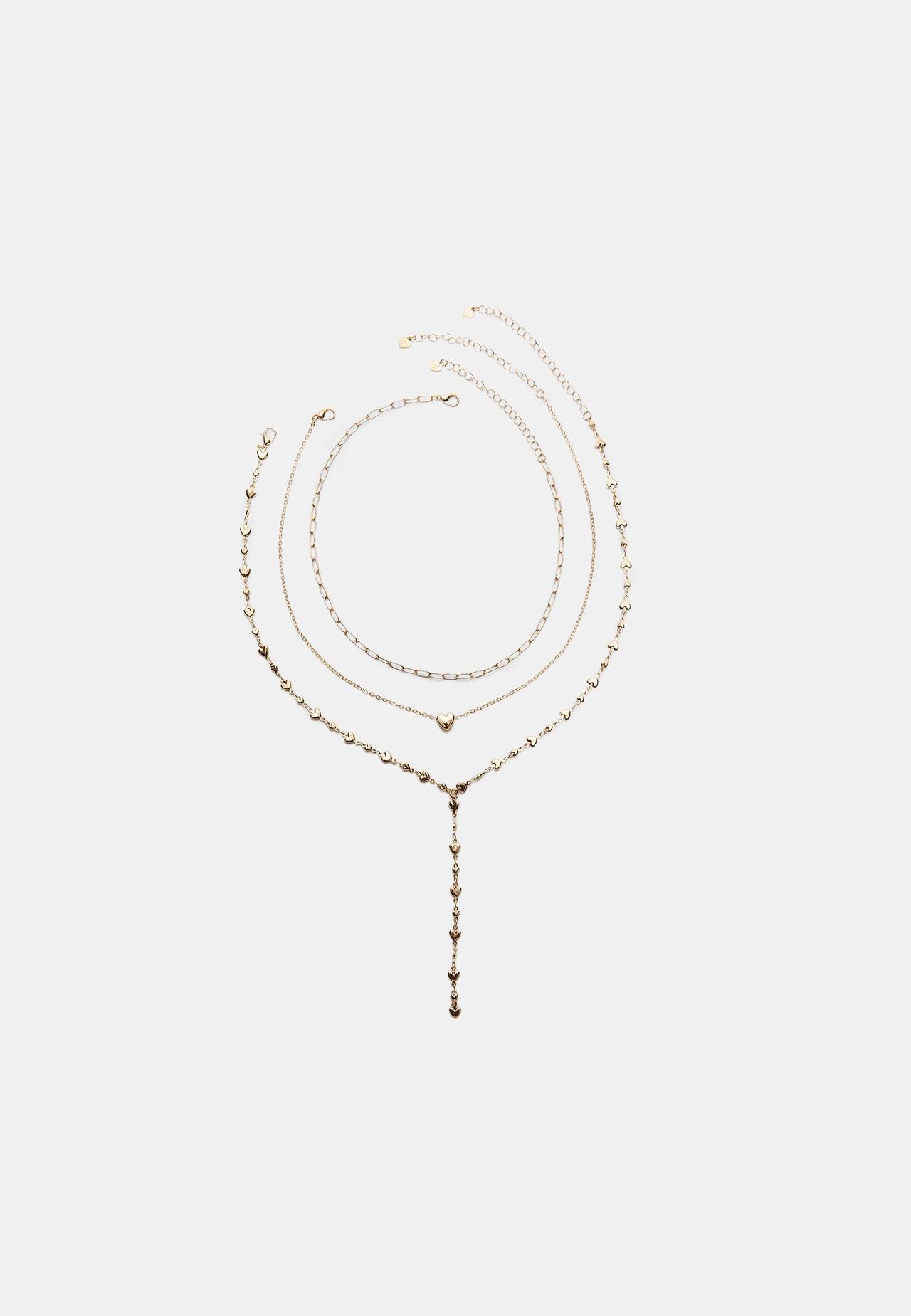 Set of 3 heart lariat necklaces — Gold