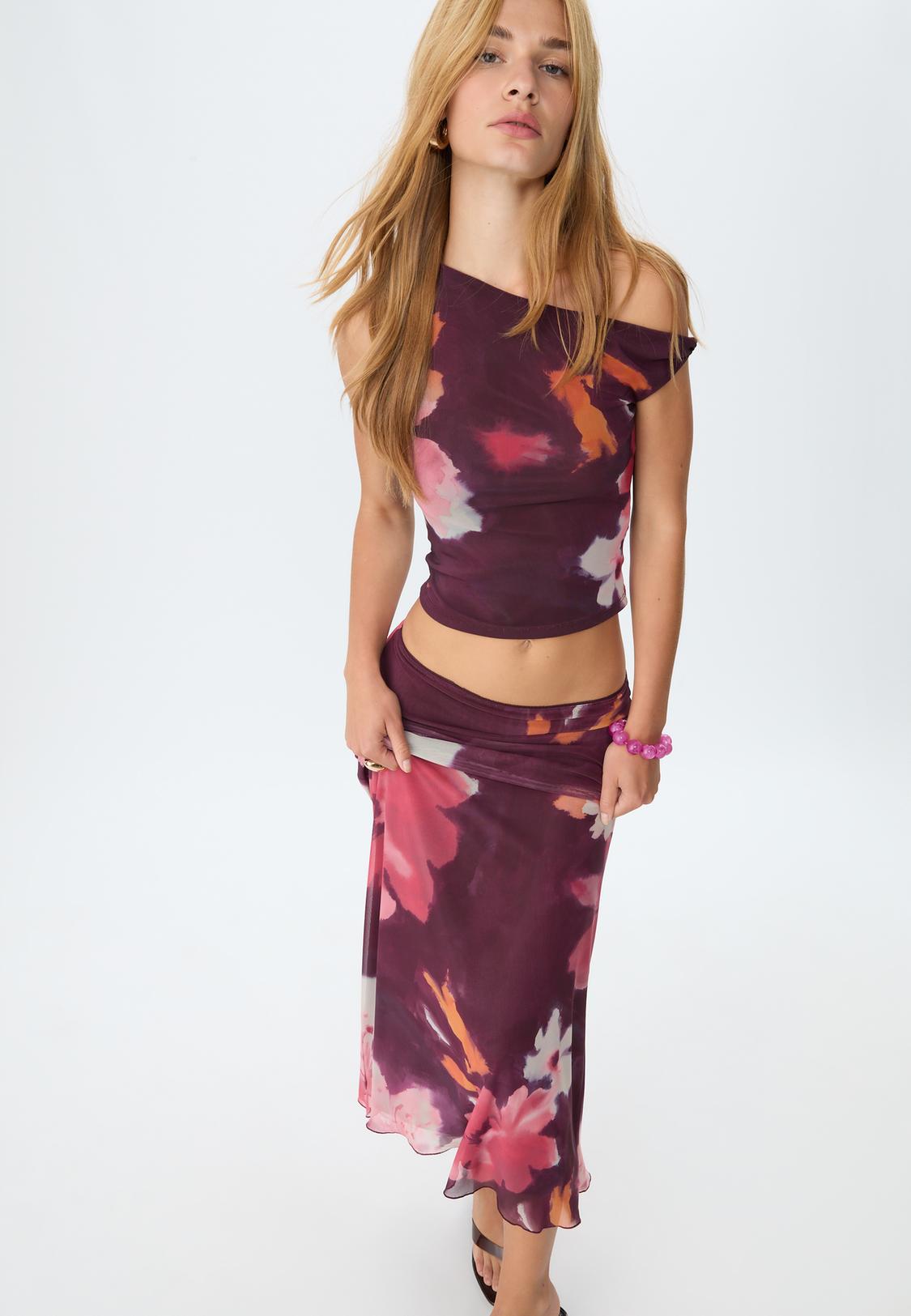 Printed tulle midi skirt Women's fashion Stradivarius Jordan