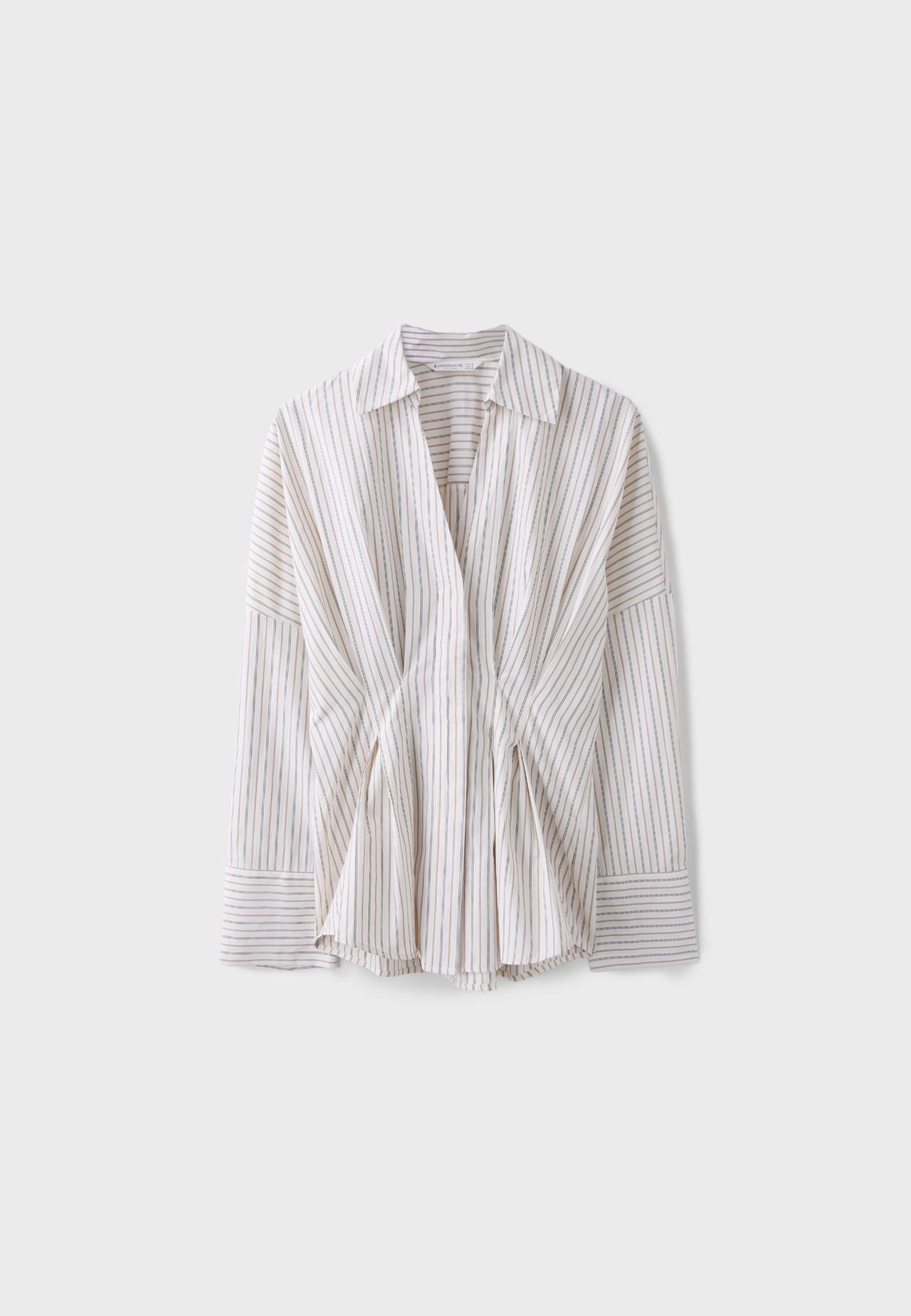 Pleated poplin shirt — Beige