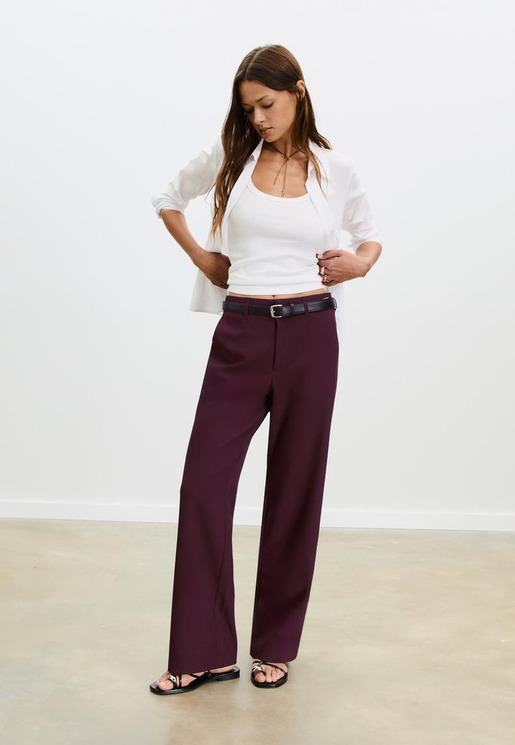 pantalon fluide droit habille ceinture