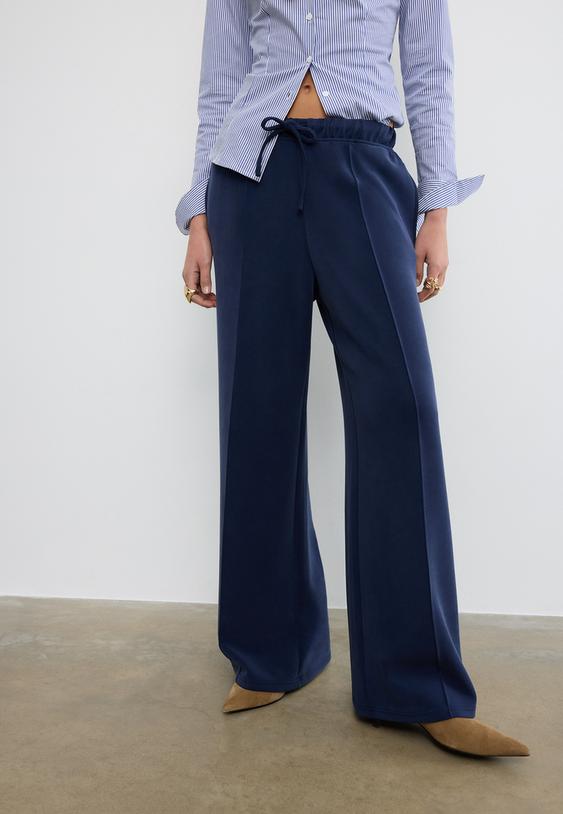 yumusak dokulu dikis detayl genis paca jogger pantolon