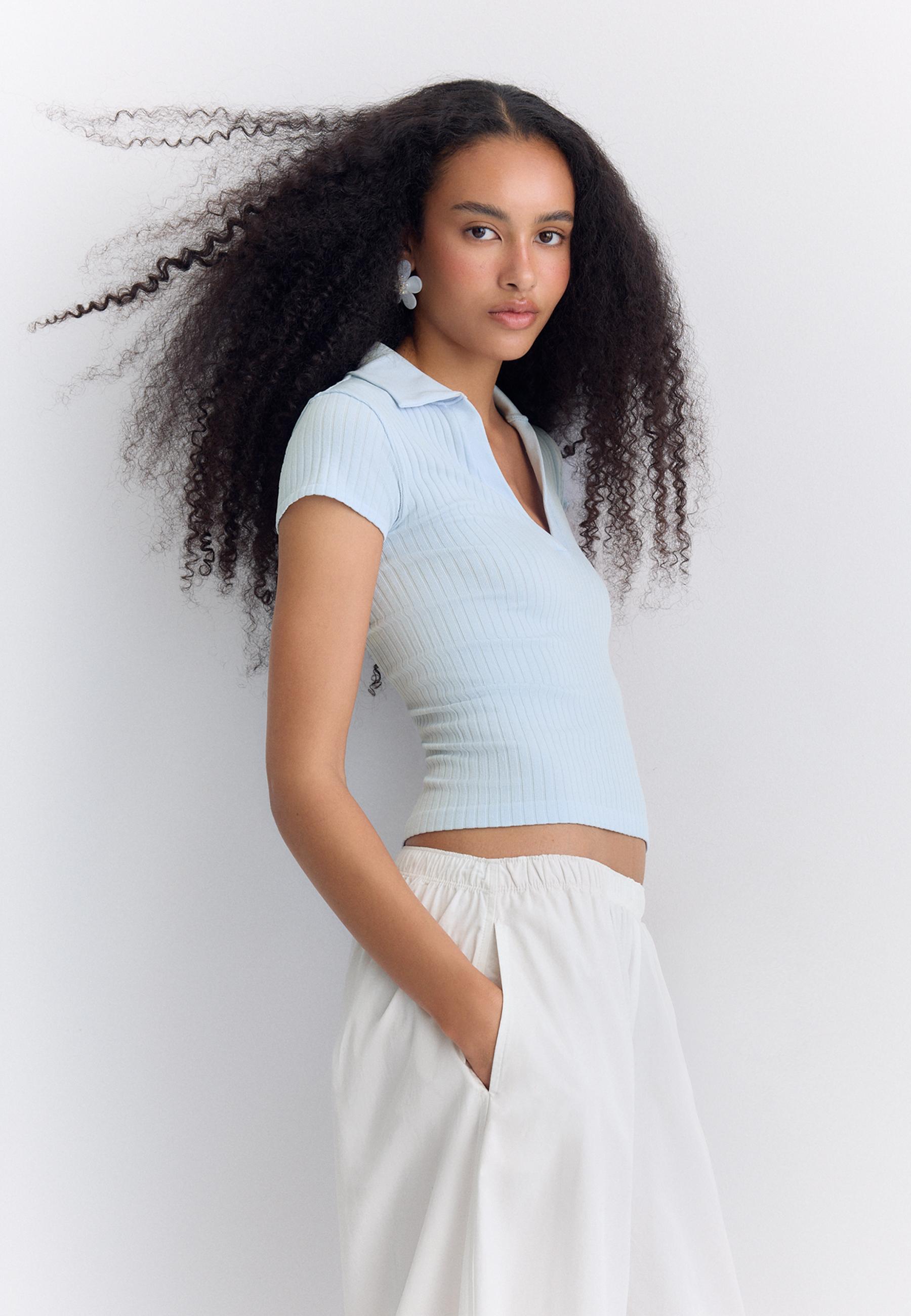 Basic seamless polo T-shirt — Sky blue