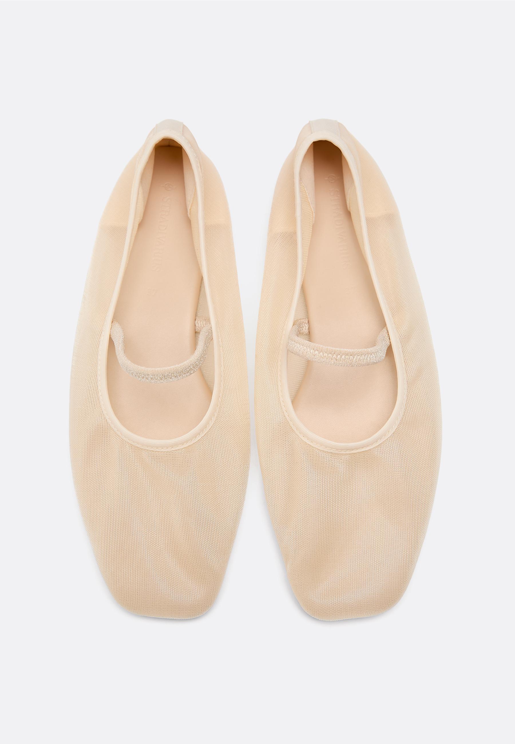 Mesh ballet flats with elastic strap — ECRU