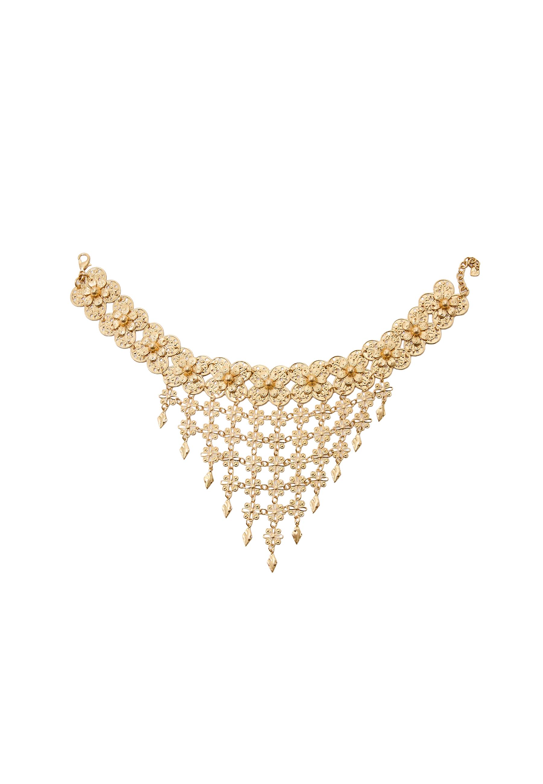 Metallic floral cascade choker — Gold