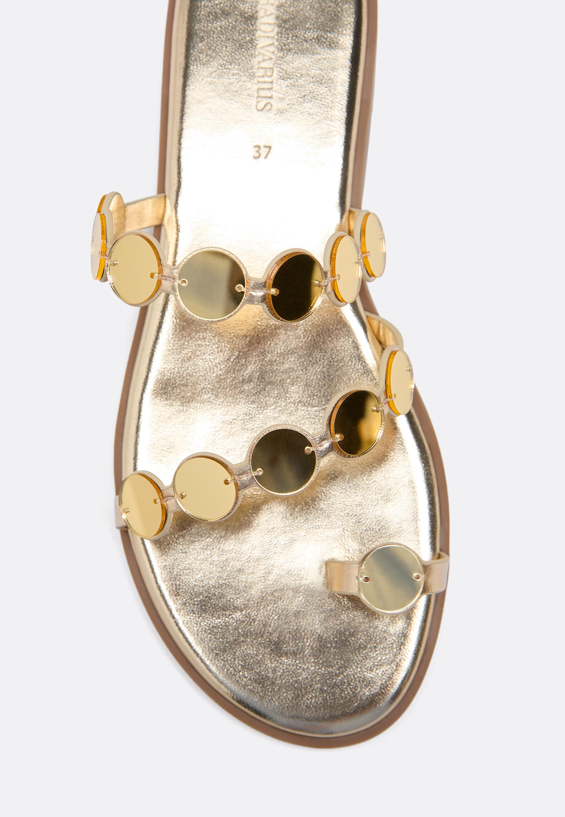 Flat mirror stud sandals — GOLD
