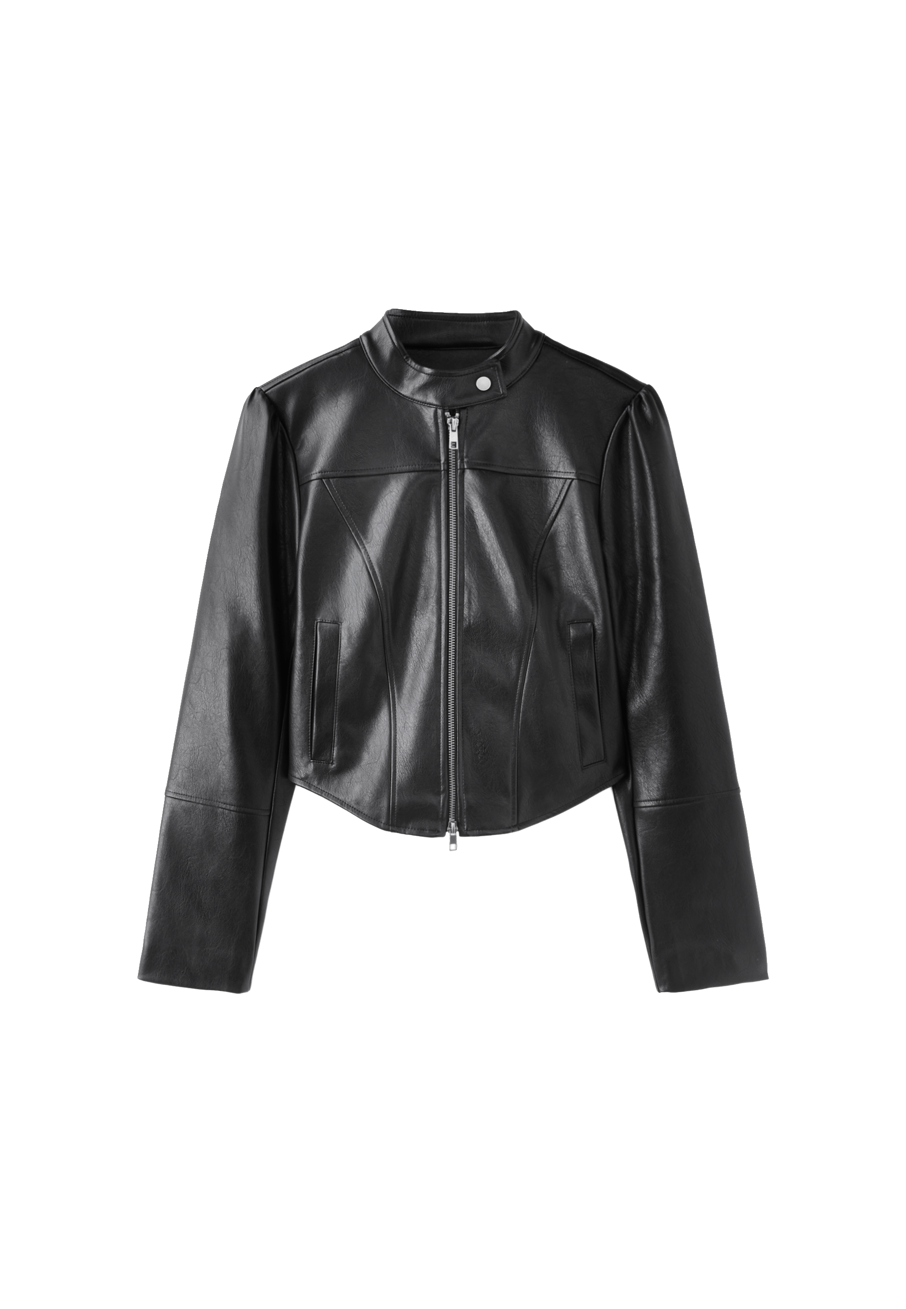 Cropped leather effect biker jacket — Black