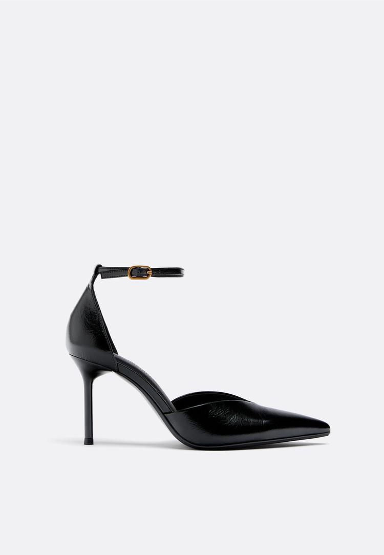 Stradivarius Δερμάτινα Παπούτσια Με Τακούνι Μαύρο 38