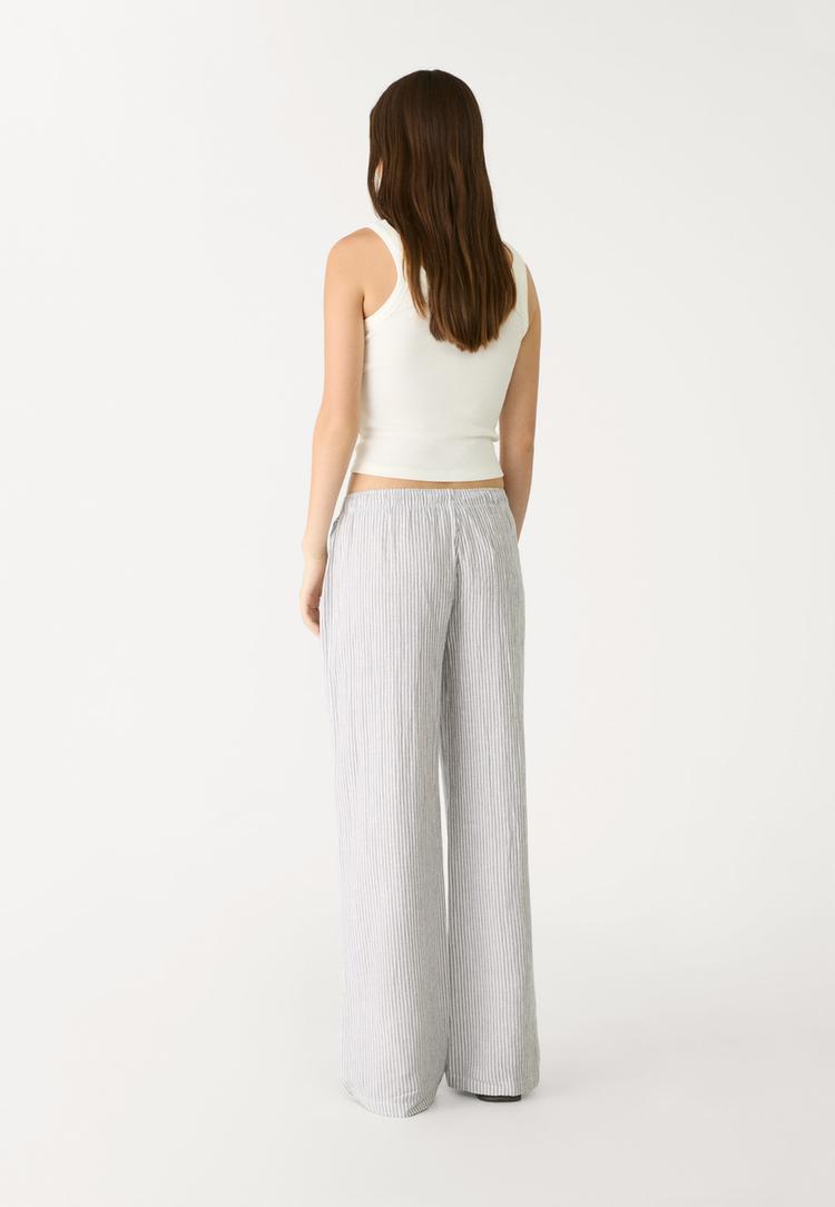 pantalon fluido con lino rayas
