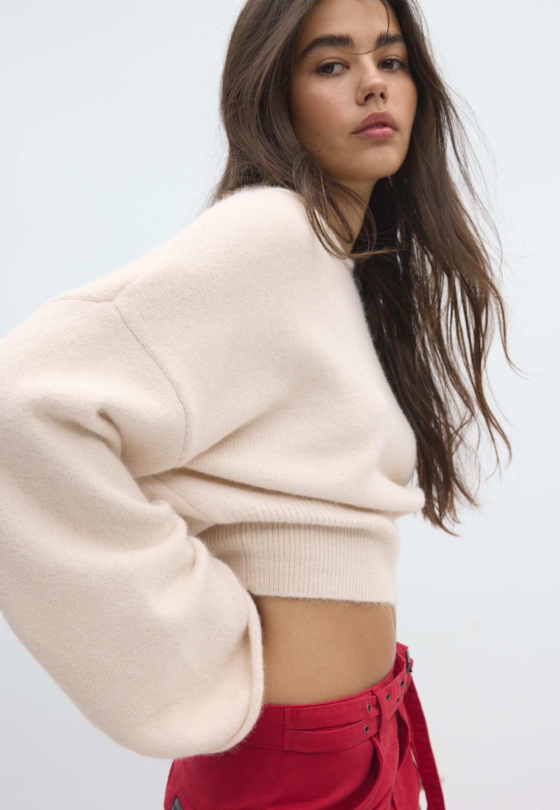 Soft knit waistband jumper — Stone