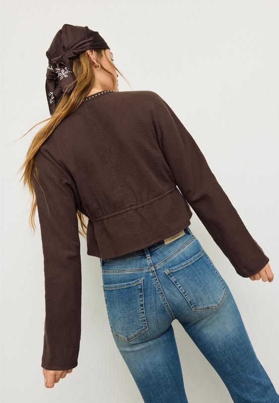 Stradivarius Open Studded Shirt Brown M