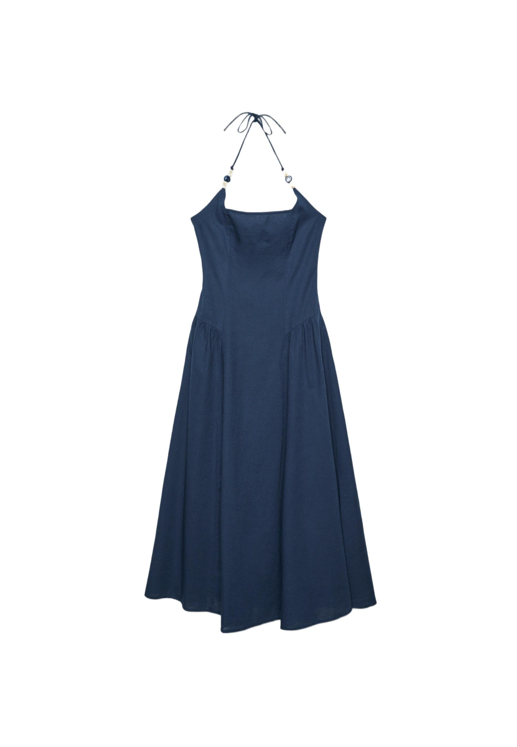 Beaded midi halter dress — Navy blue