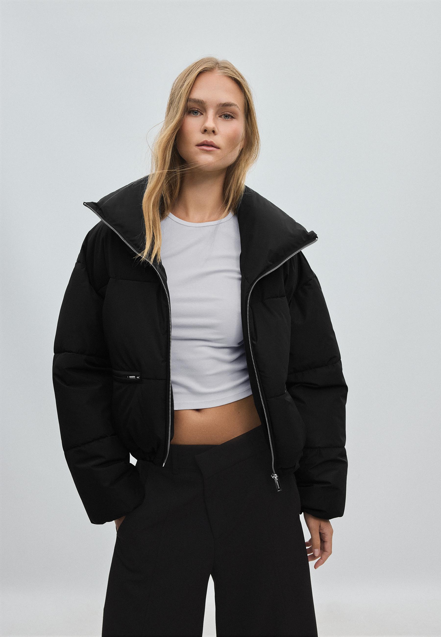 High neck cropped down jacket — Black