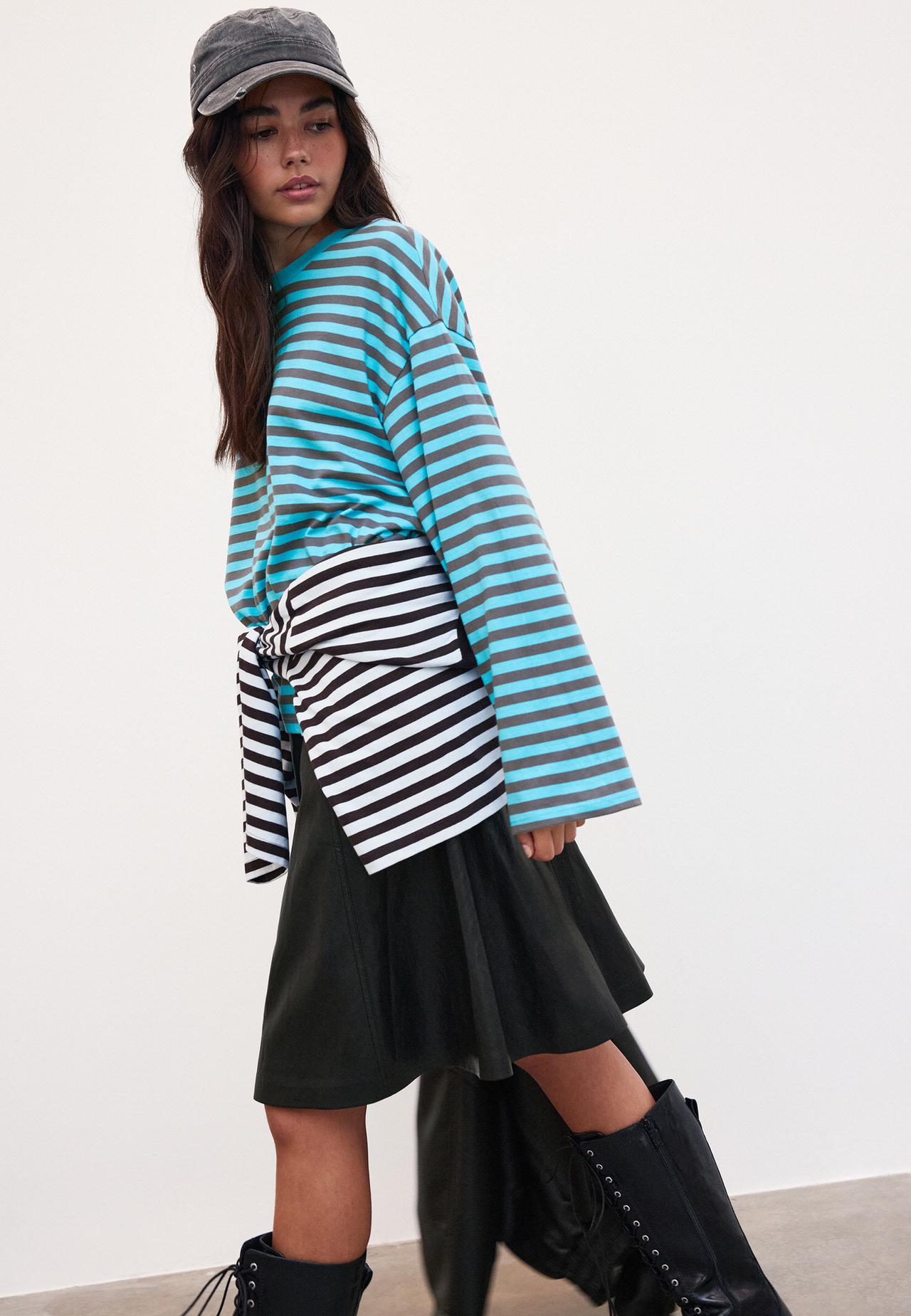Striped long sleeve T-shirt — Sky blue