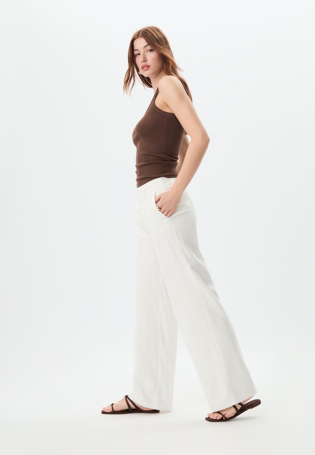 Pantalon droit fluide avec lin