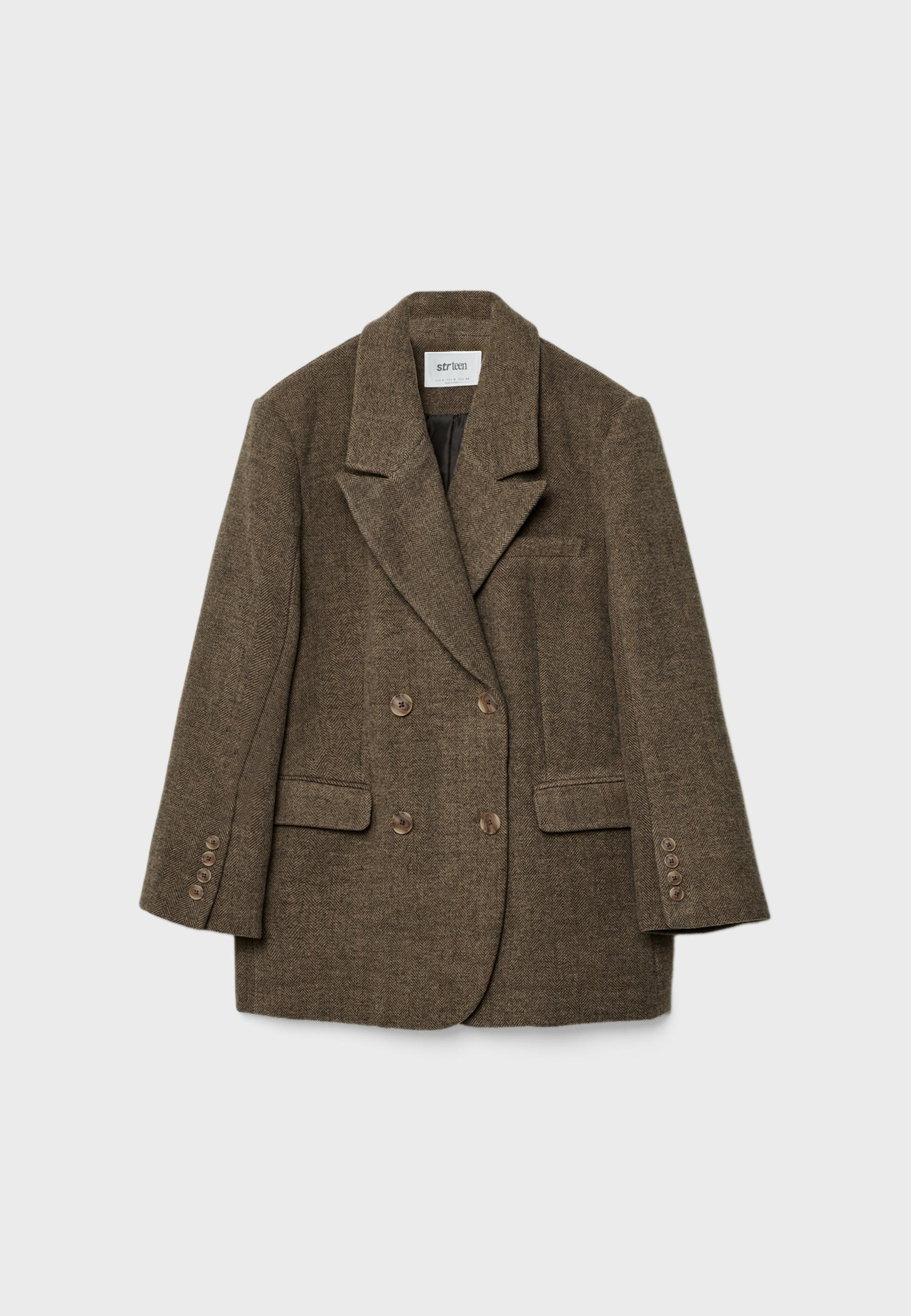 Oversize double-breasted herringbone blazer - Women's fashion