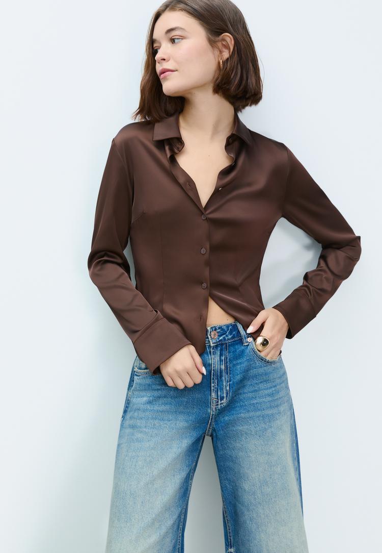camisa fitted satinada