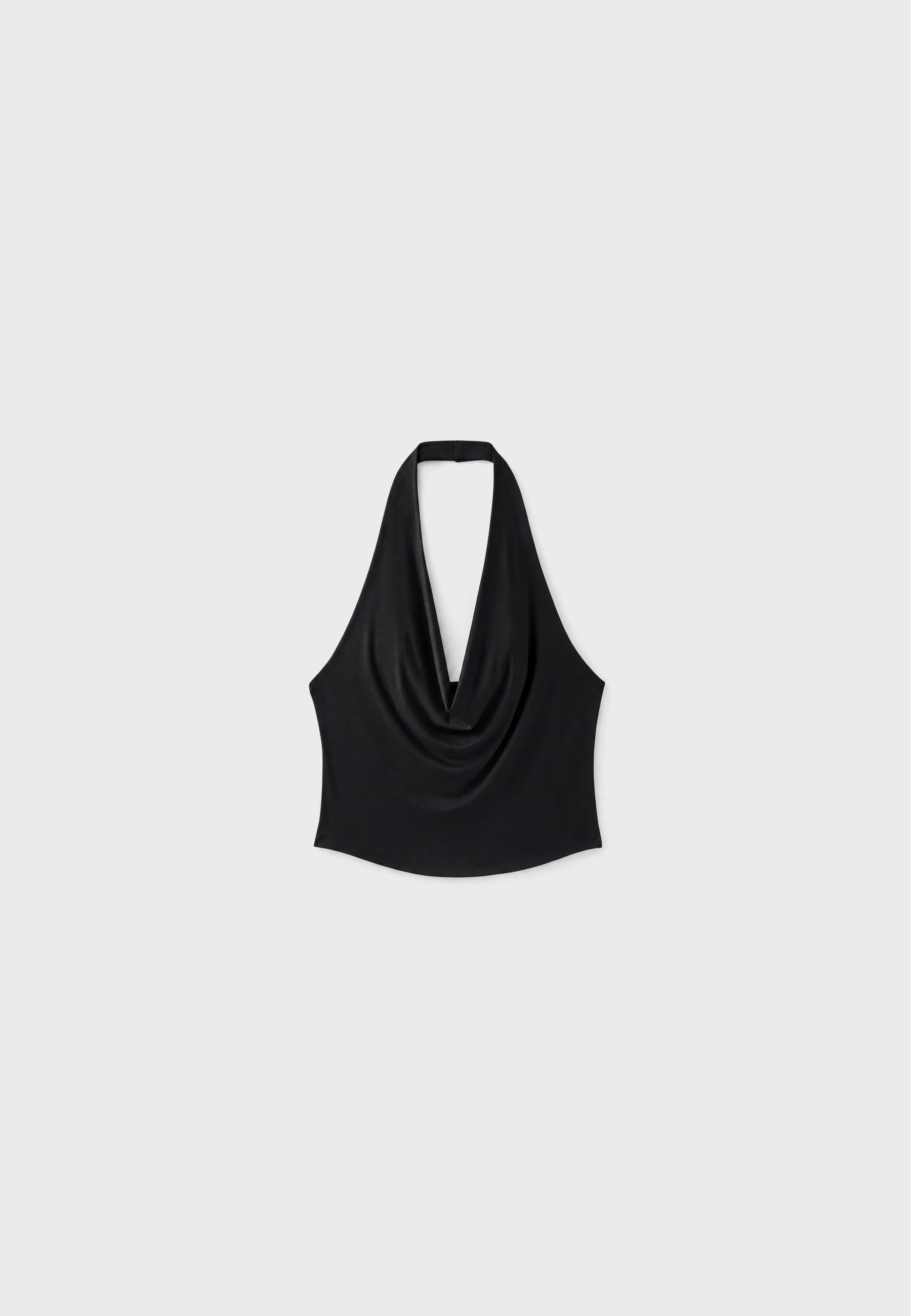 Draped halter top — Black