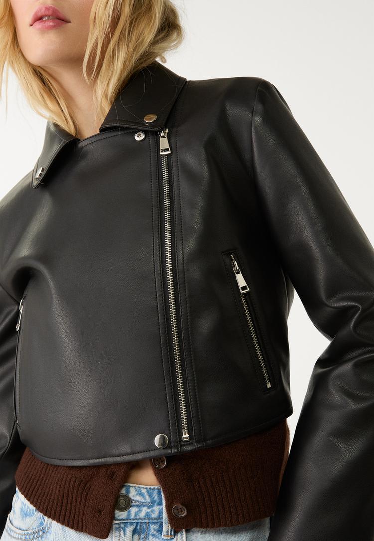 cazadora biker efecto piel crop