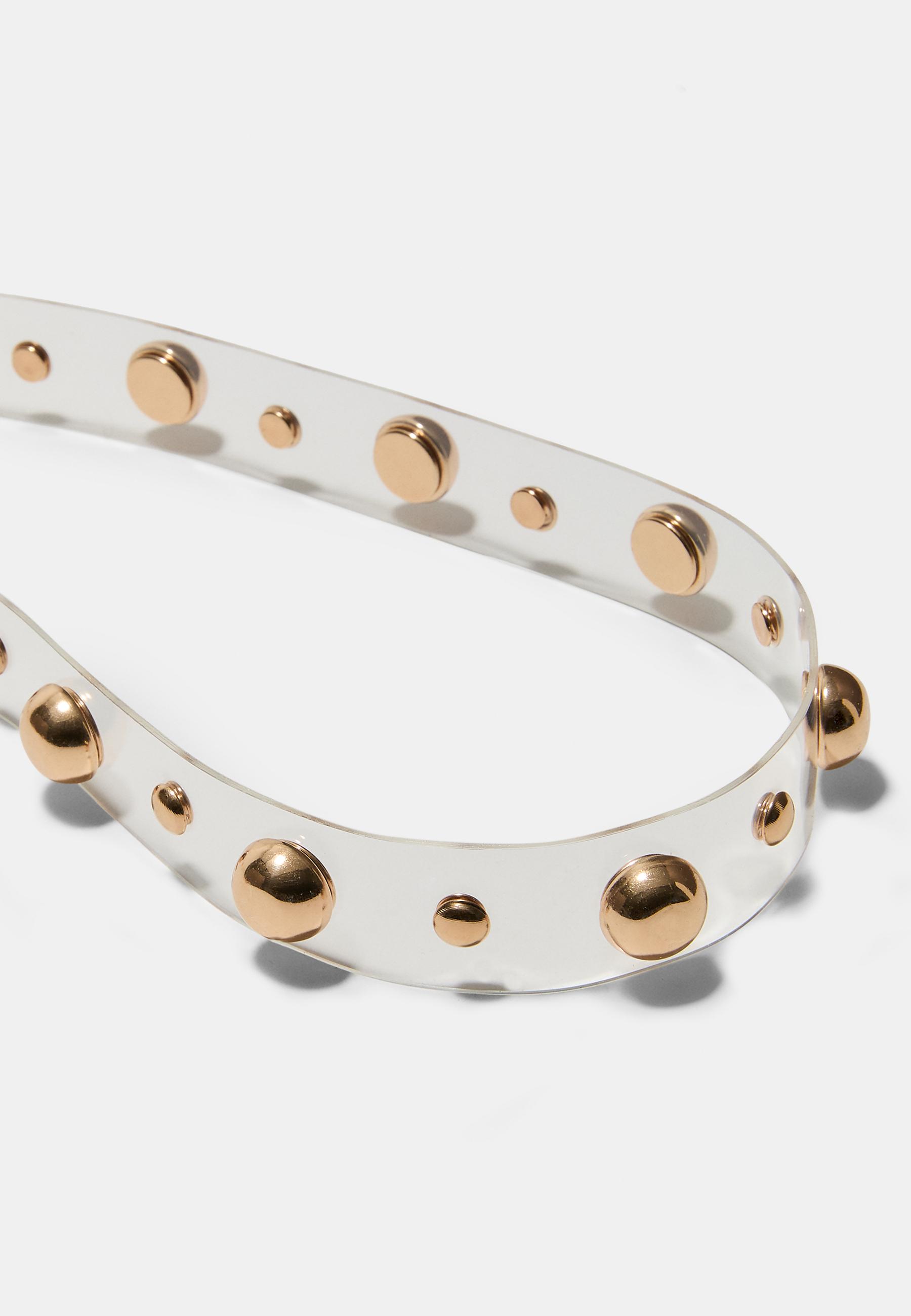 Transparent belt with round studs — Gold