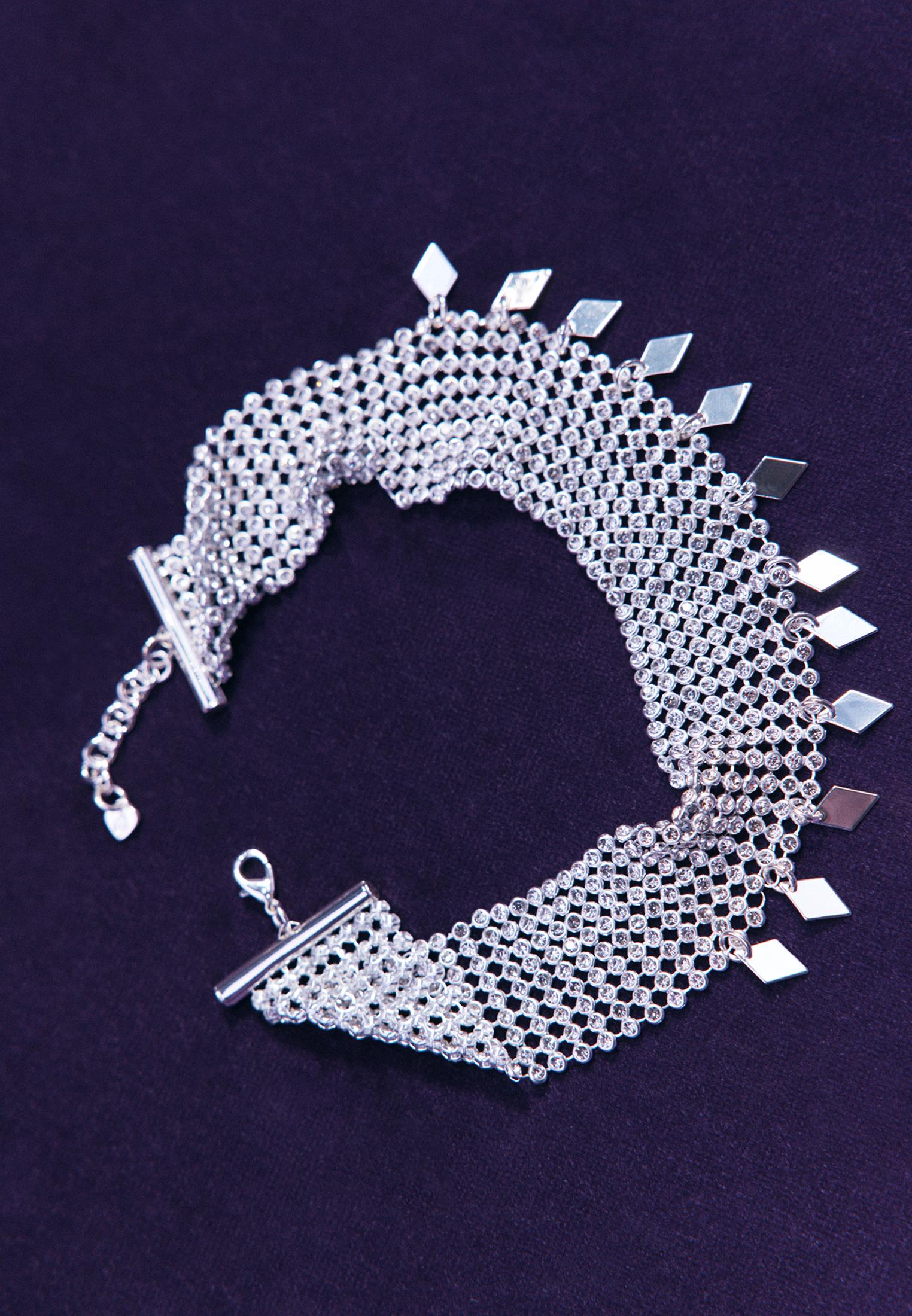 Rhinestone charm choker necklace — Grey