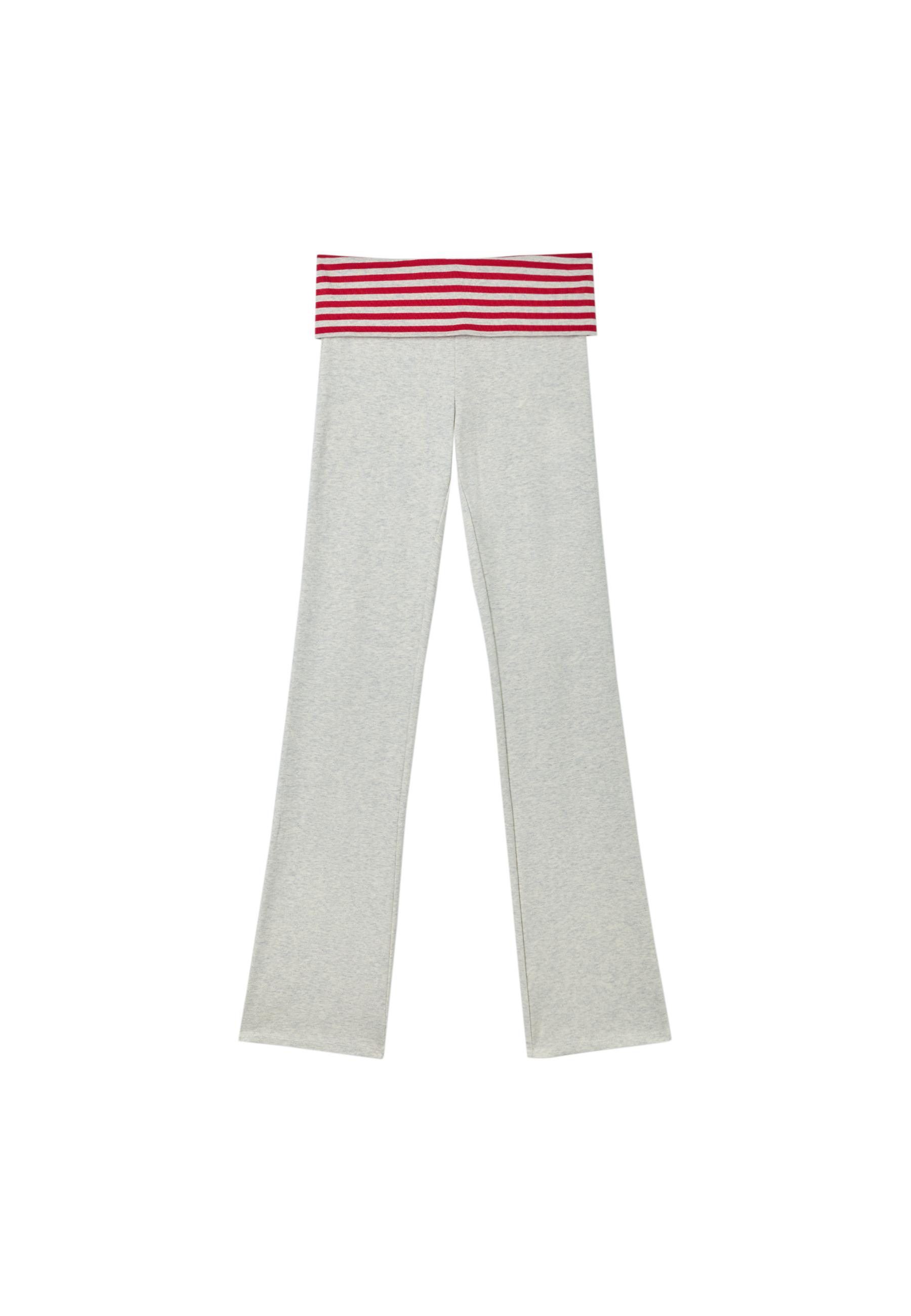 Turn-down waist bell bottom leggings — Grey melange