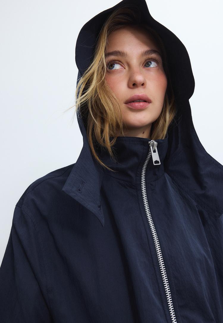  Stradivarius Μακρύ Ρευστό Παρκά Navy Blue S - 3