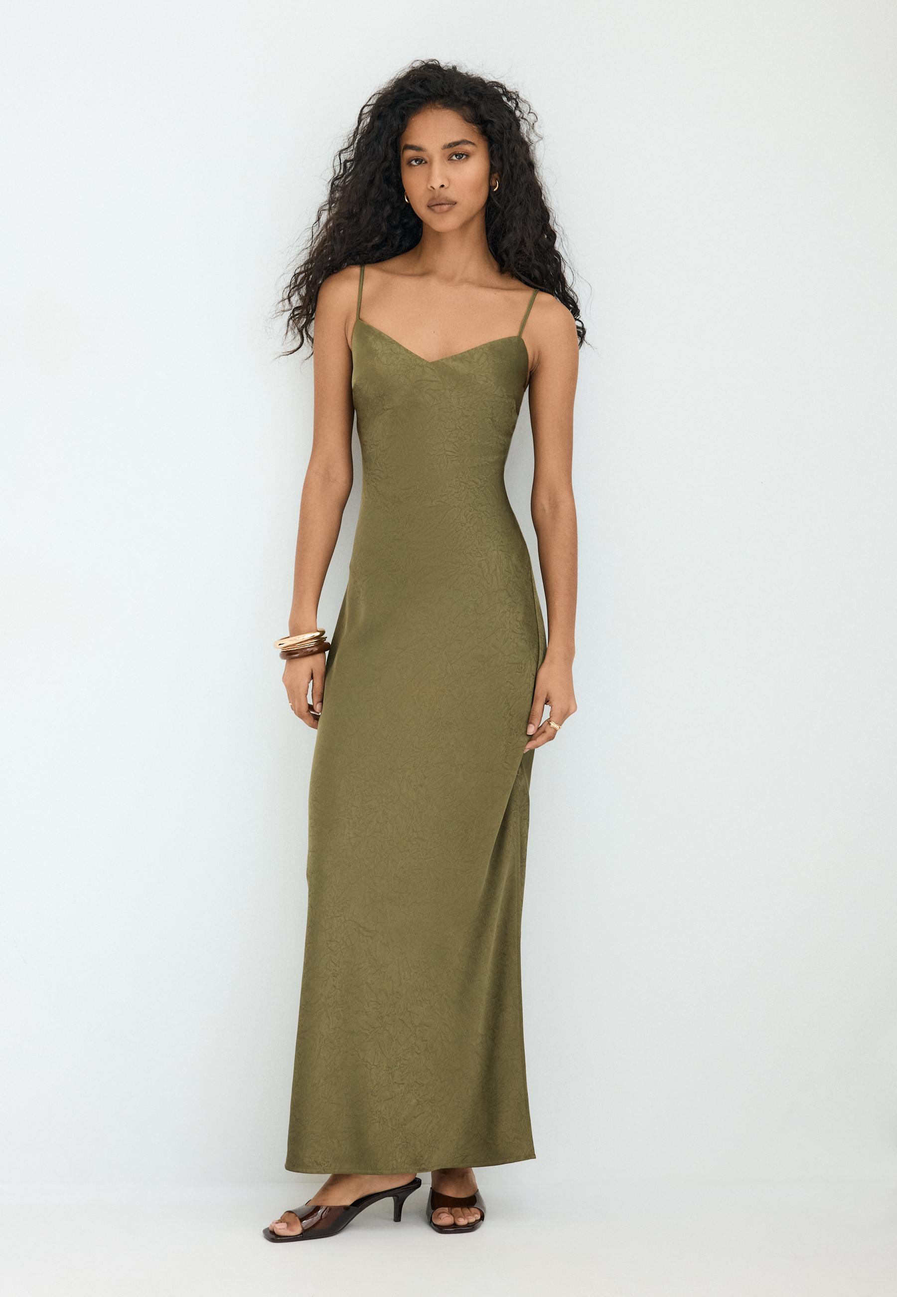 Satin midi dress — Khaki