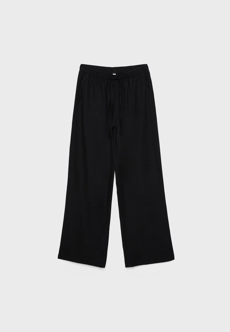 Keten karışımlı bağcıklı pantolon_1