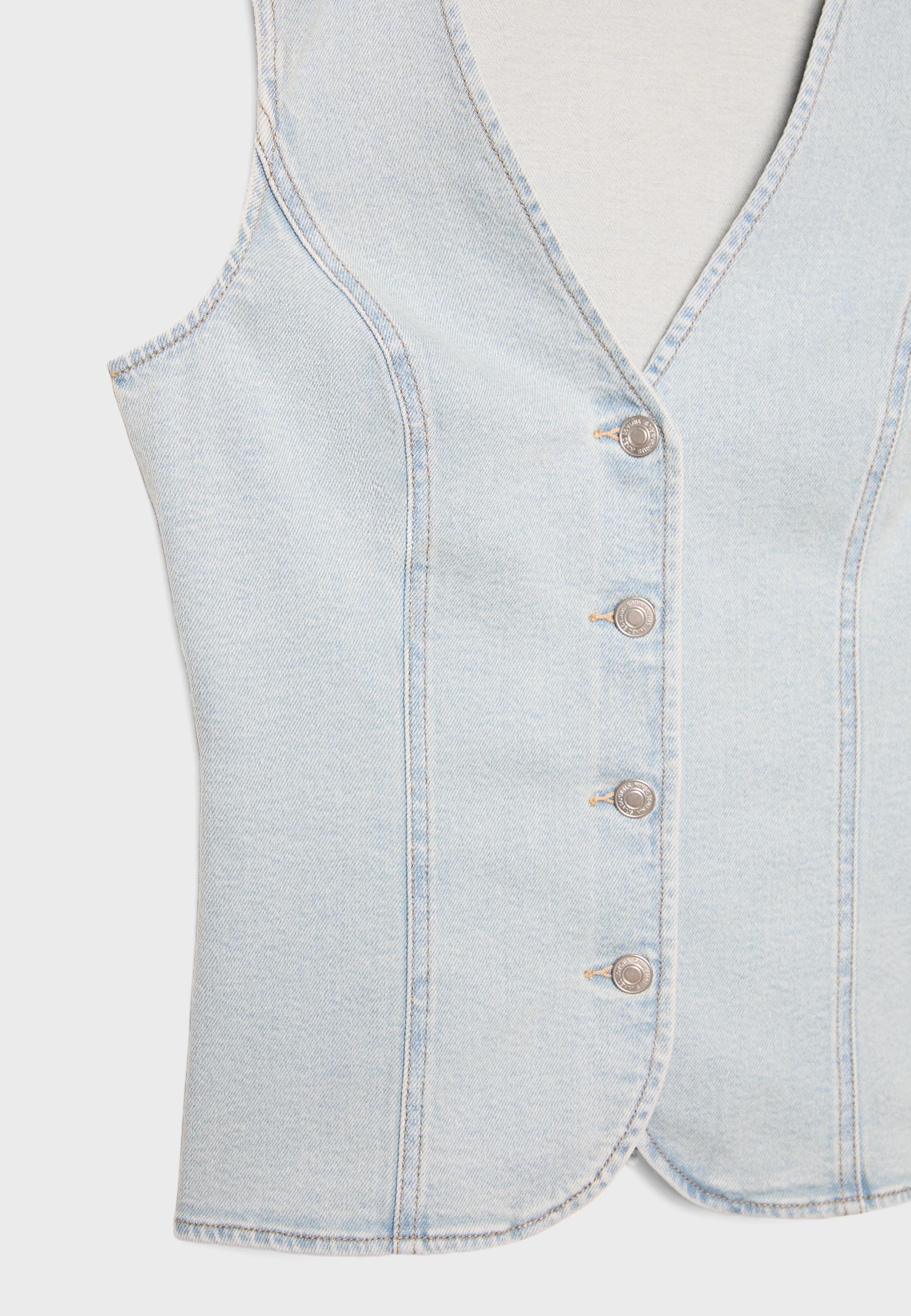 Fitted denim top — MEDIUM BLUE DENIM
