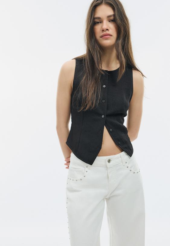 Stradivarius Top À Boutons Texturé Noir M