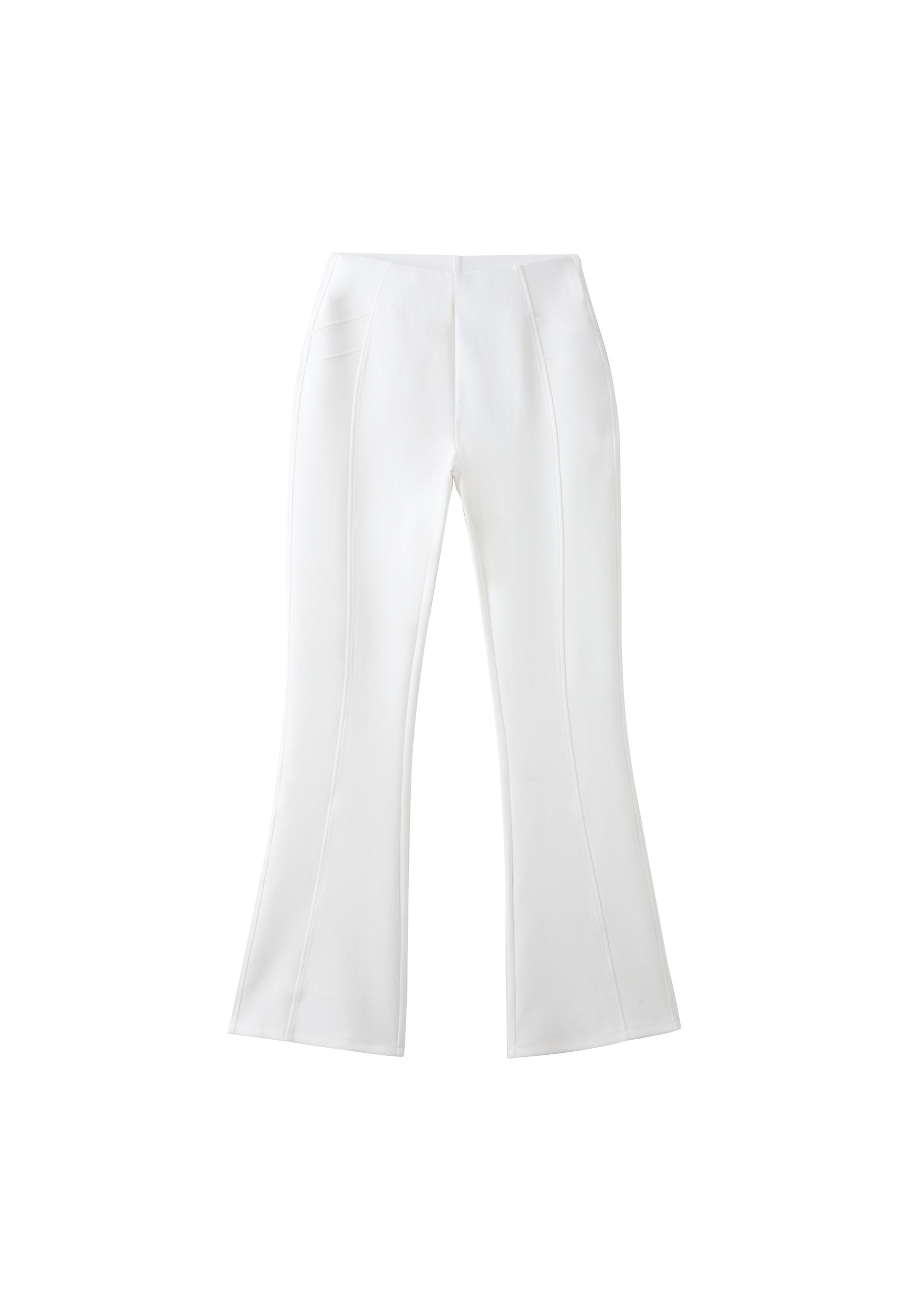 Cotton blend bell bottom leggings with seam detail — Ecru