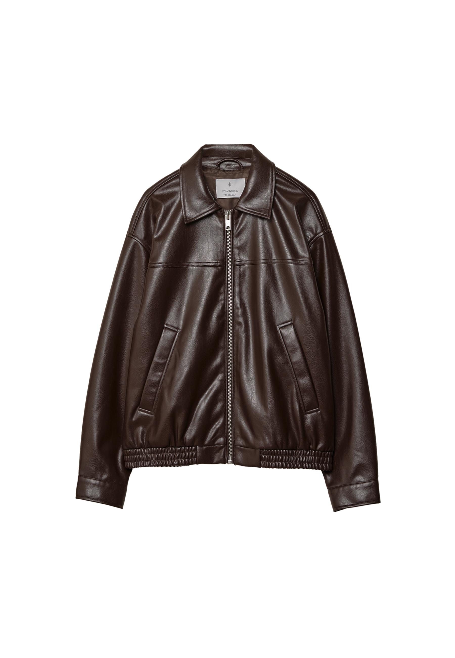 Oversize leather effect jacket — Brown