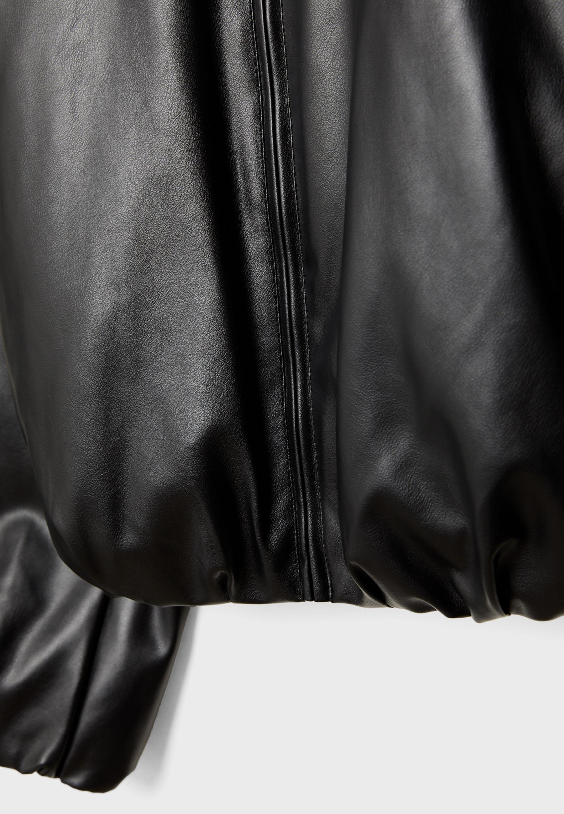 Padded leather effect bomber jacket — Black