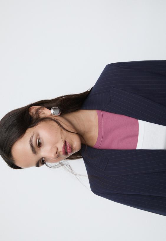 striped textured open blazer