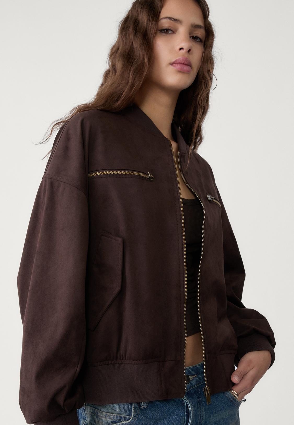 Stradivarius Kurze Pilotenjacke Damen Pilotenjacke Stradivarius