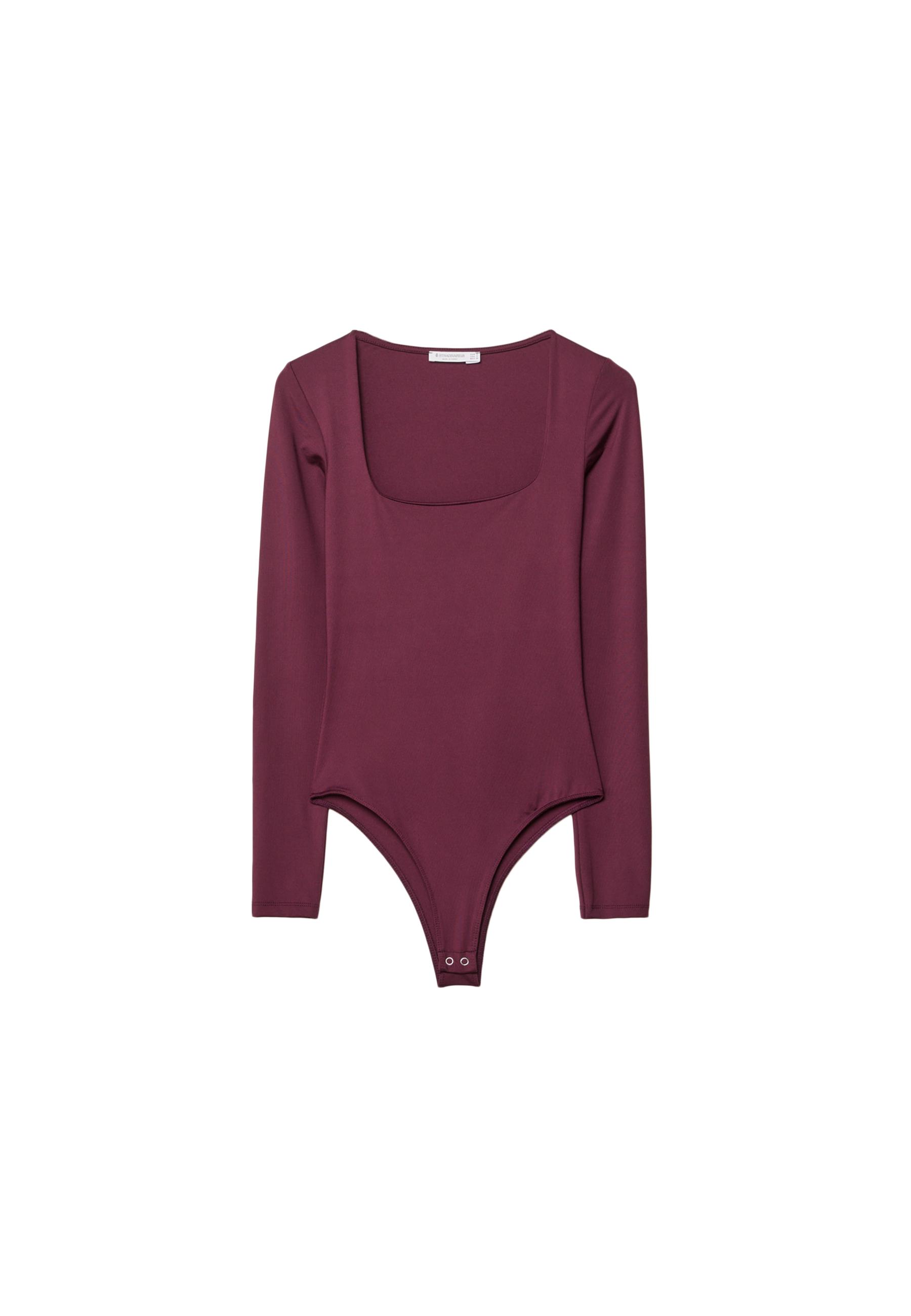 Long sleeve square neck bodysuit — AUBERGINE