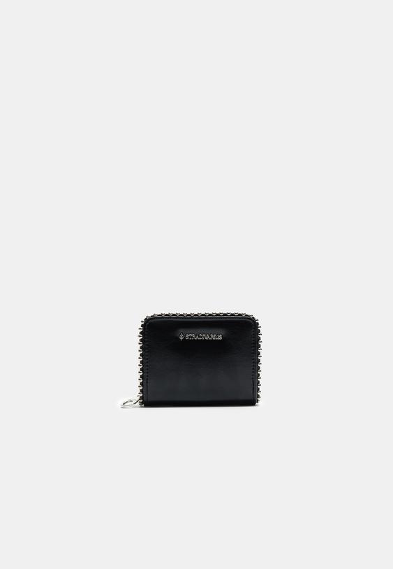 Stradivarius Beaded Purse With Zip Black Os
