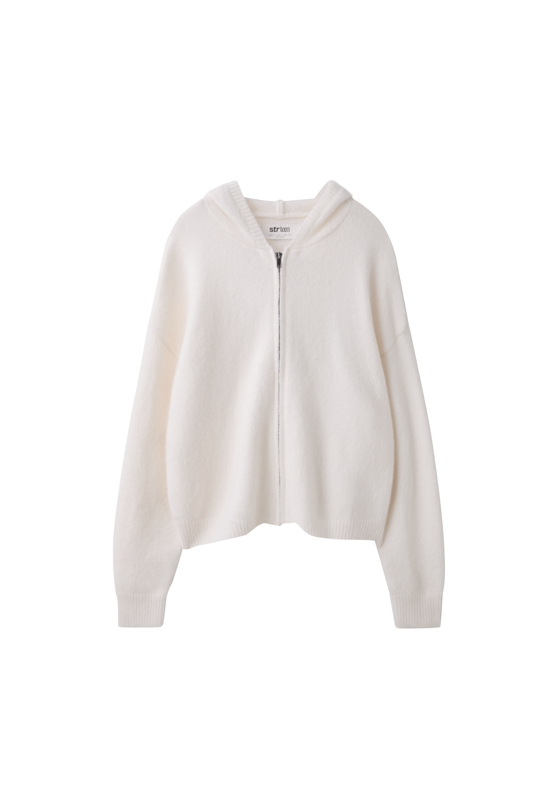 Zipped hooded knit cardigan — Ecru