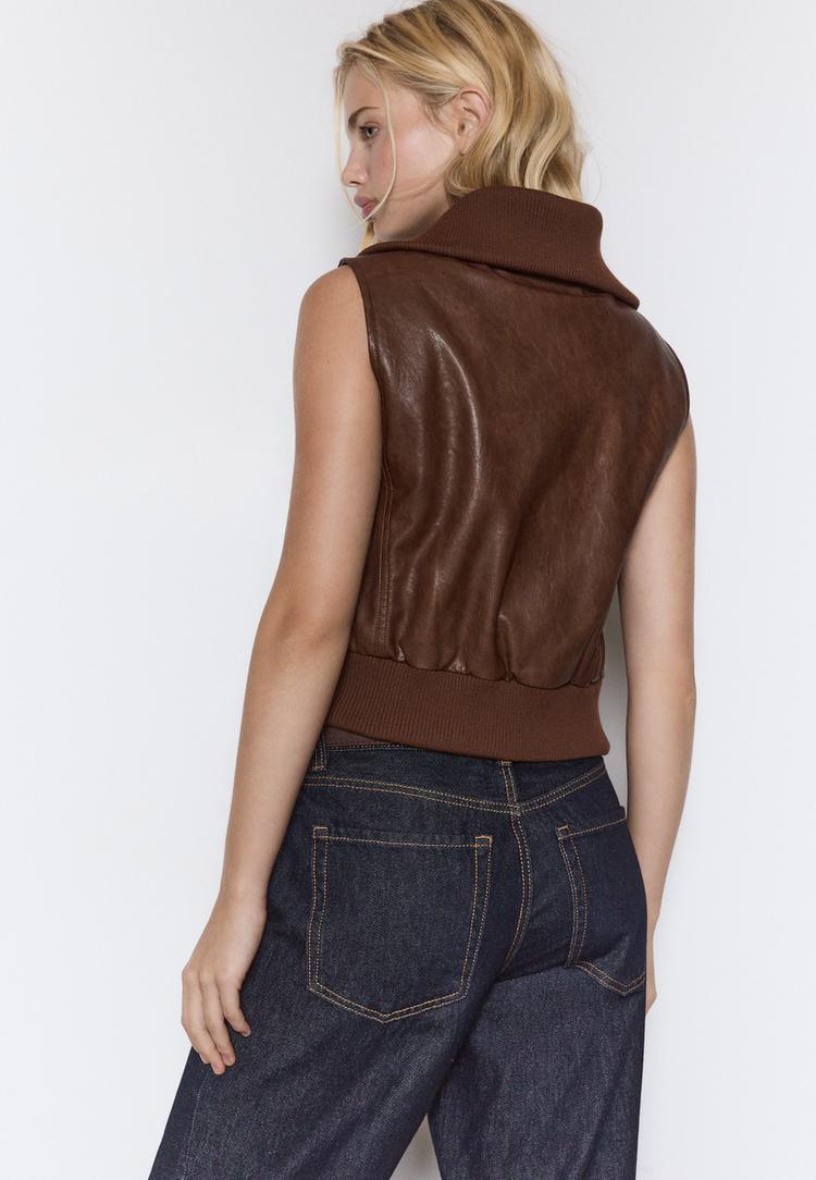 gilet similicuir combine maille cotelee