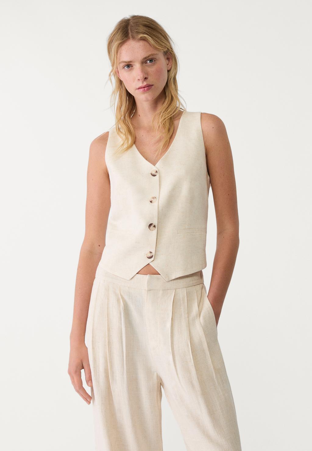 Linen blend buttoned waistcoat