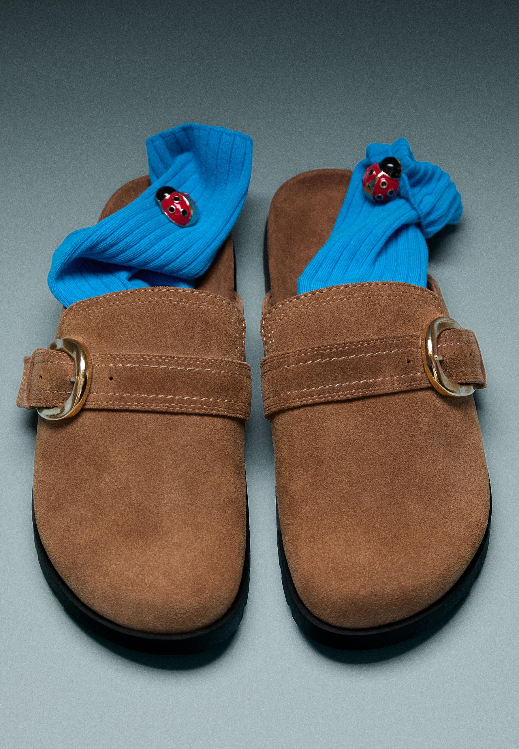 Leather backless clogs — BEIGE