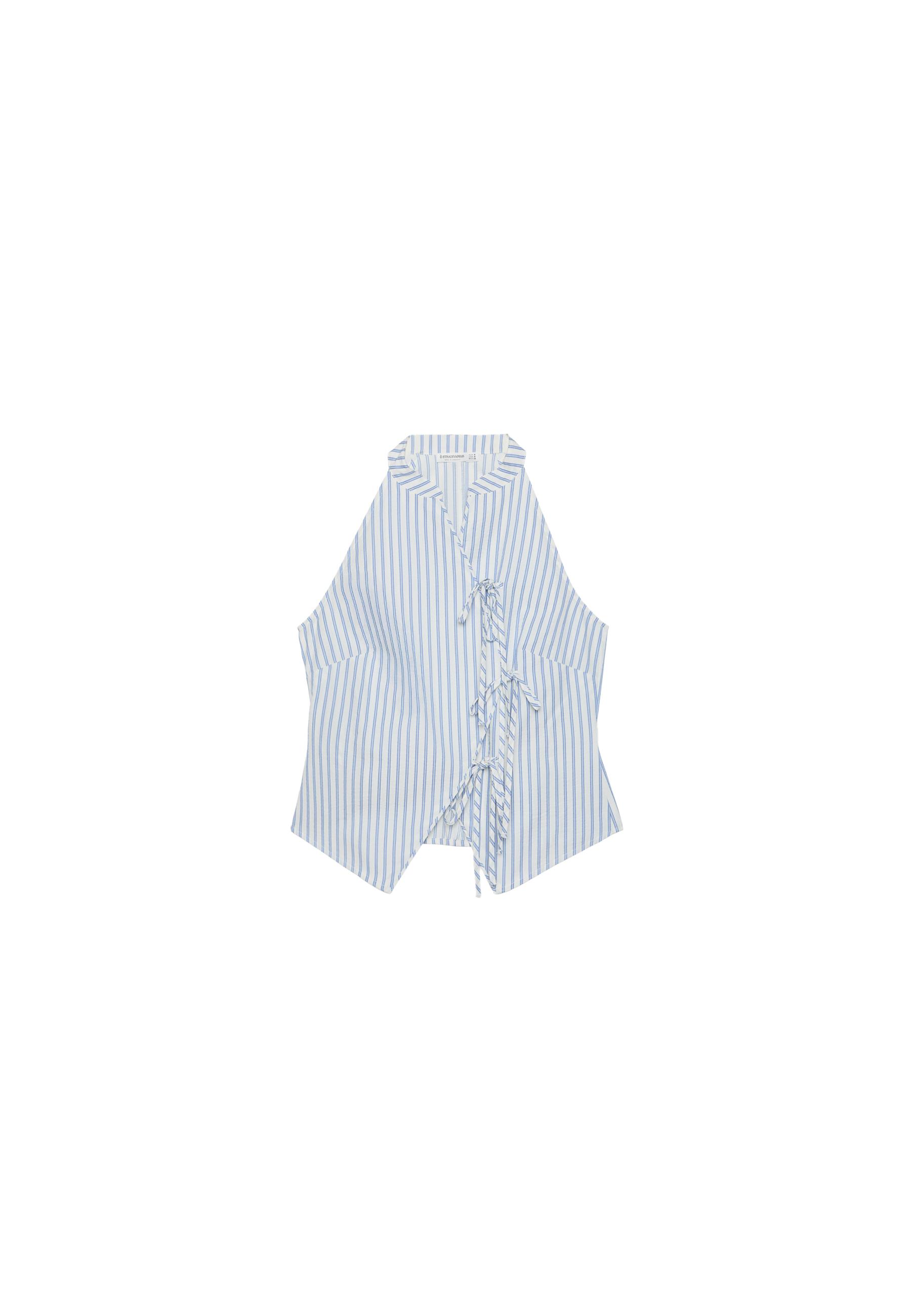 Semi-crinkled halter top with knots — Blue