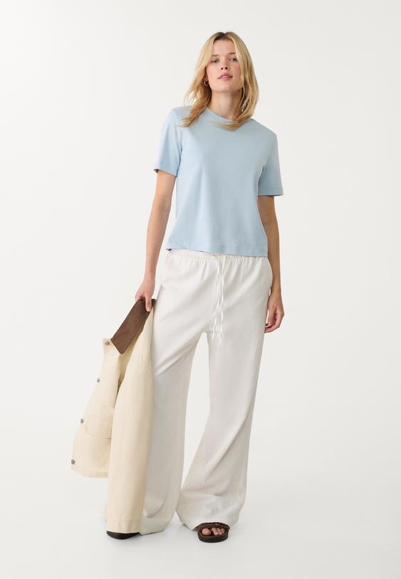 Stradivarius Μπλούζα Basic Regular Fit Heavy Weight Σιέλ M