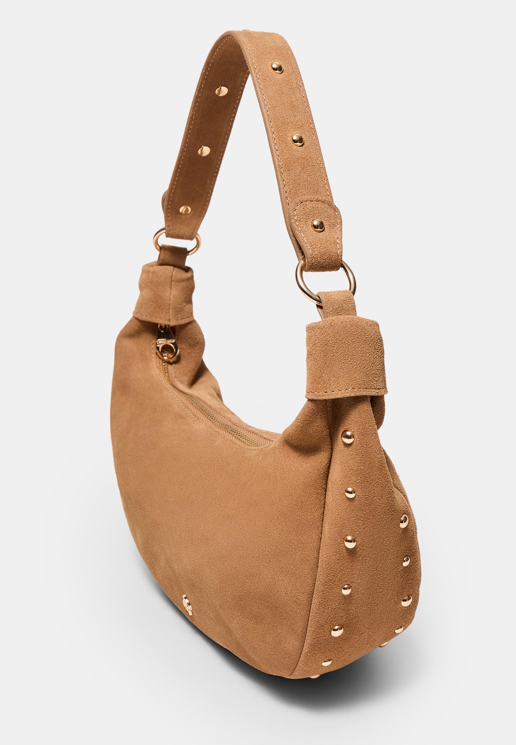 100% leather studded shoulder bag — Beige